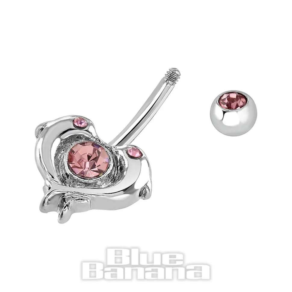 Blue Banana Surgical Steel 1.6mm Dolphin Navel Bar (Light Rose)