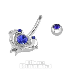 Blue Banana Surgical Steel 1.6mm Dolphin Navel Bar (Blue Zircon)