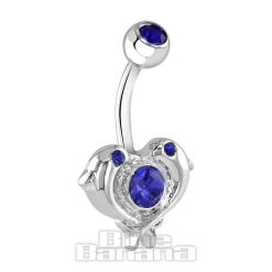 Blue Banana Surgical Steel 1.6mm Dolphin Navel Bar (Blue Zircon)