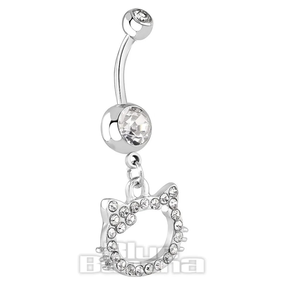 Blue Banana Surgical Steel 1.6mm Cat Navel Bar (Crystal)