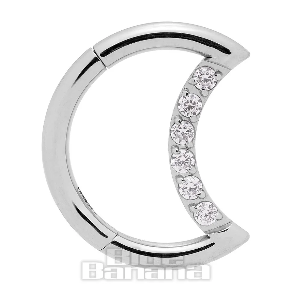 Blue Banana Surgical Steel 1.2mm Stones Half Moon Hinged Segment Ring (Silver)