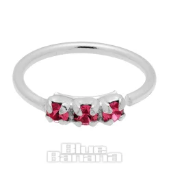 Blue Banana Surgical Steel 8mm 3 Crystals Nose Ring (Rose/Silver)