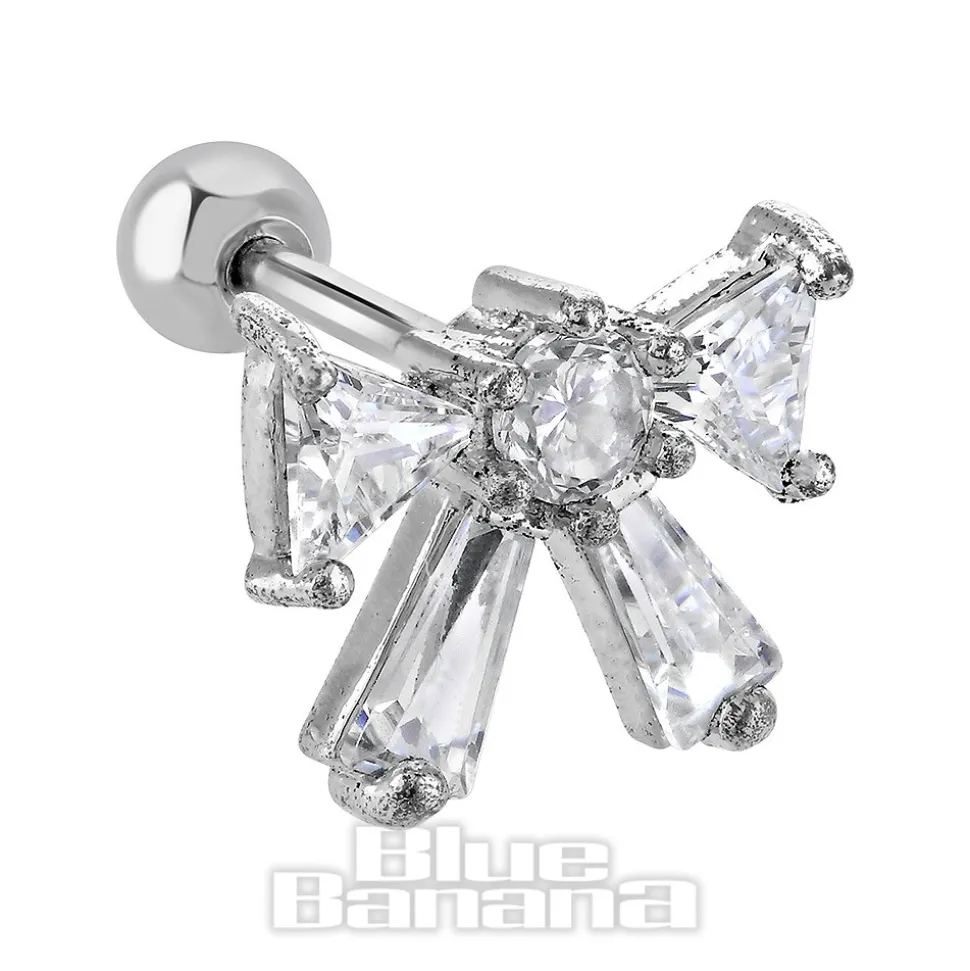Blue Banana Surgical Steel 1.0mm Bow Tragus Stud (Silver)