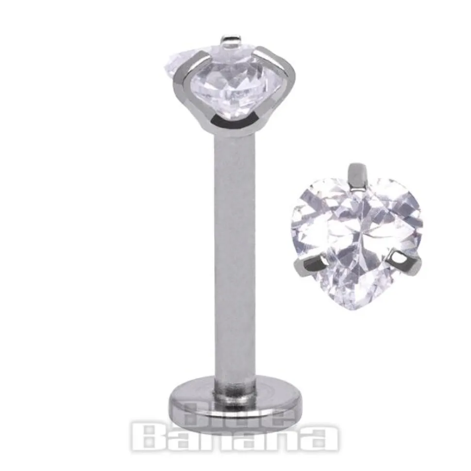 Blue Banana Surgical Steel 4mm Heart 1.2mm Labret (Crystal)