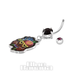 Blue Banana Surgical Steel 1.6mm Sugar Skull Heart Eyes Navel Bar (Garnet)