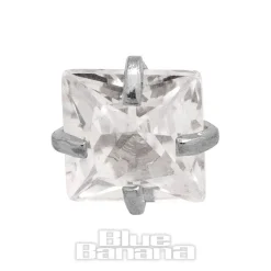 Blue Banana Surgical Steel Square Cut Crystal Dermal Top (Silver)