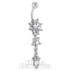 Blue Banana Surgical Steel 1.6 x 10mm 3 Flower Navel Bar (Crystal)