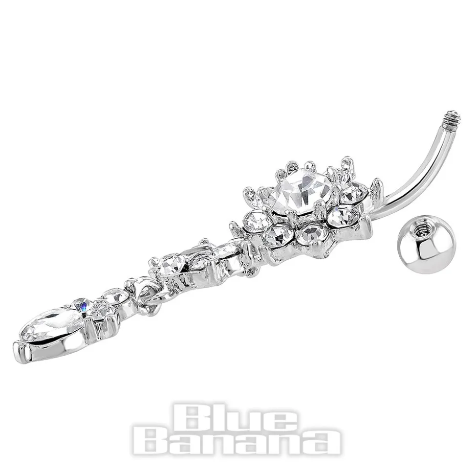 Blue Banana Surgical Steel 1.6 x 10mm 3 Flower Navel Bar (Crystal)