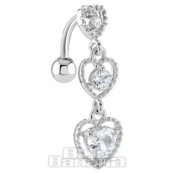 Blue Banana Surgical Steel 1.6 x 10mm 3 Hearts Navel Bar (Silver)