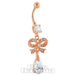 Blue Banana Surgical Steel 1.6 x 10mm Crystal Bow Navel Bar (Rose Gold)