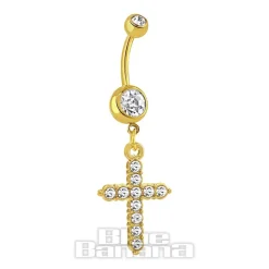 Blue Banana Surgical Steel 1.6 x 10mm Cross Navel Bar (Gold)