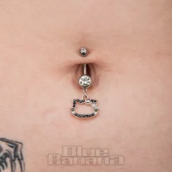 Blue Banana Surgical Steel 1.6x10mm Zirconia Kitty Navel Bar (Black)