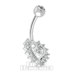 Blue Banana Surgical Steel 1.6 x 10mm Externally Threaded Navel Bar Heart Stones (Aqua)