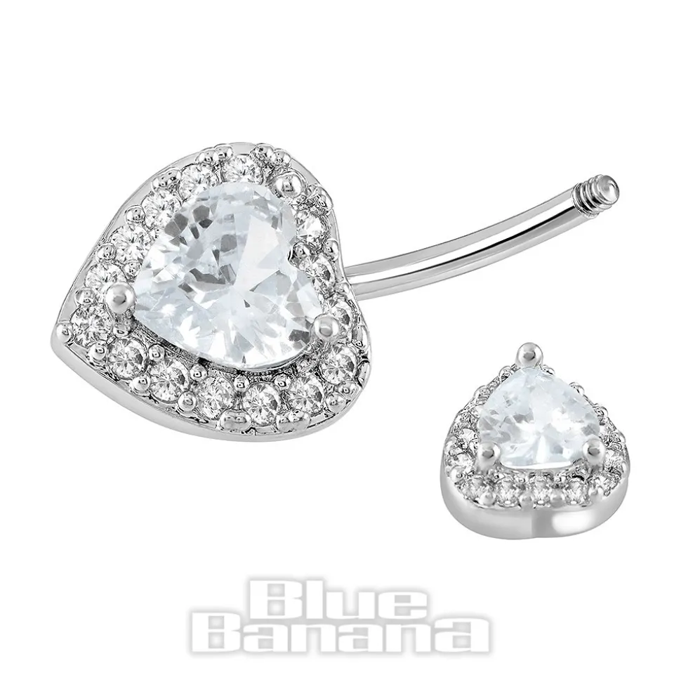 Blue Banana Surgical Steel 1.6 x 10mm Externally Threaded Navel Bar Heart (Silver)