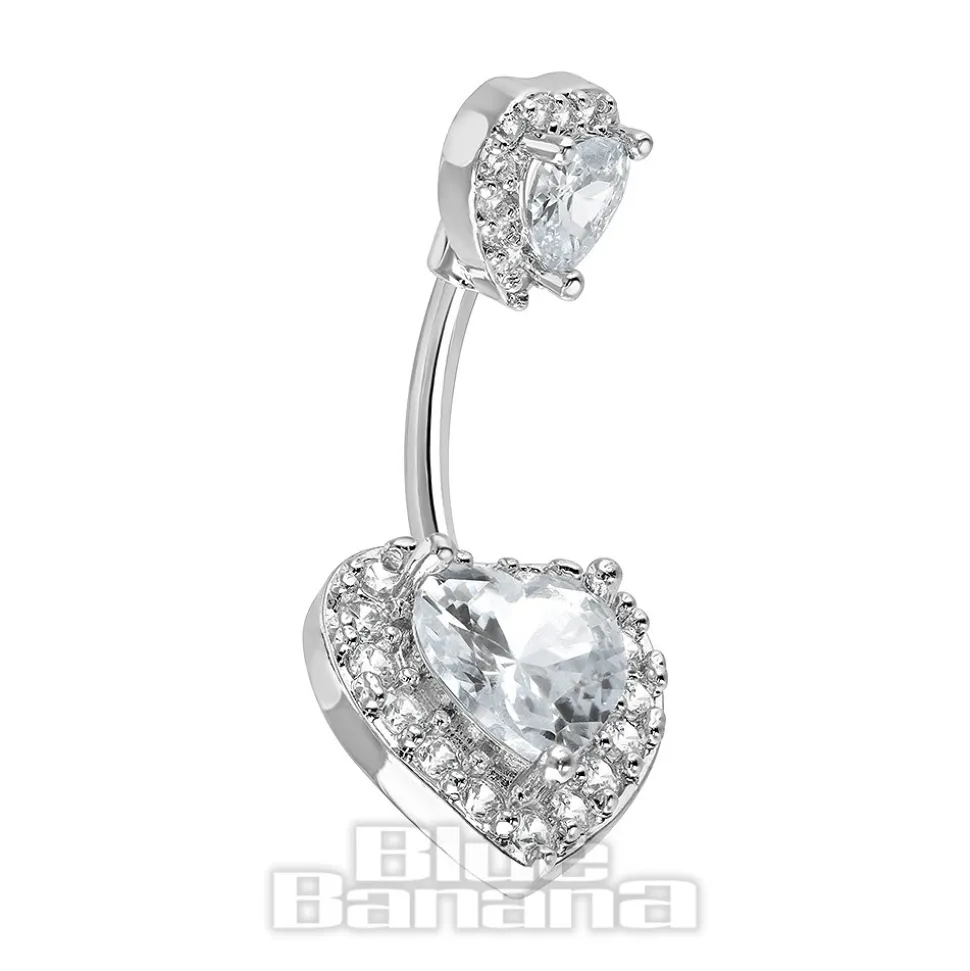 Blue Banana Surgical Steel 1.6 x 10mm Externally Threaded Navel Bar Heart (Silver)