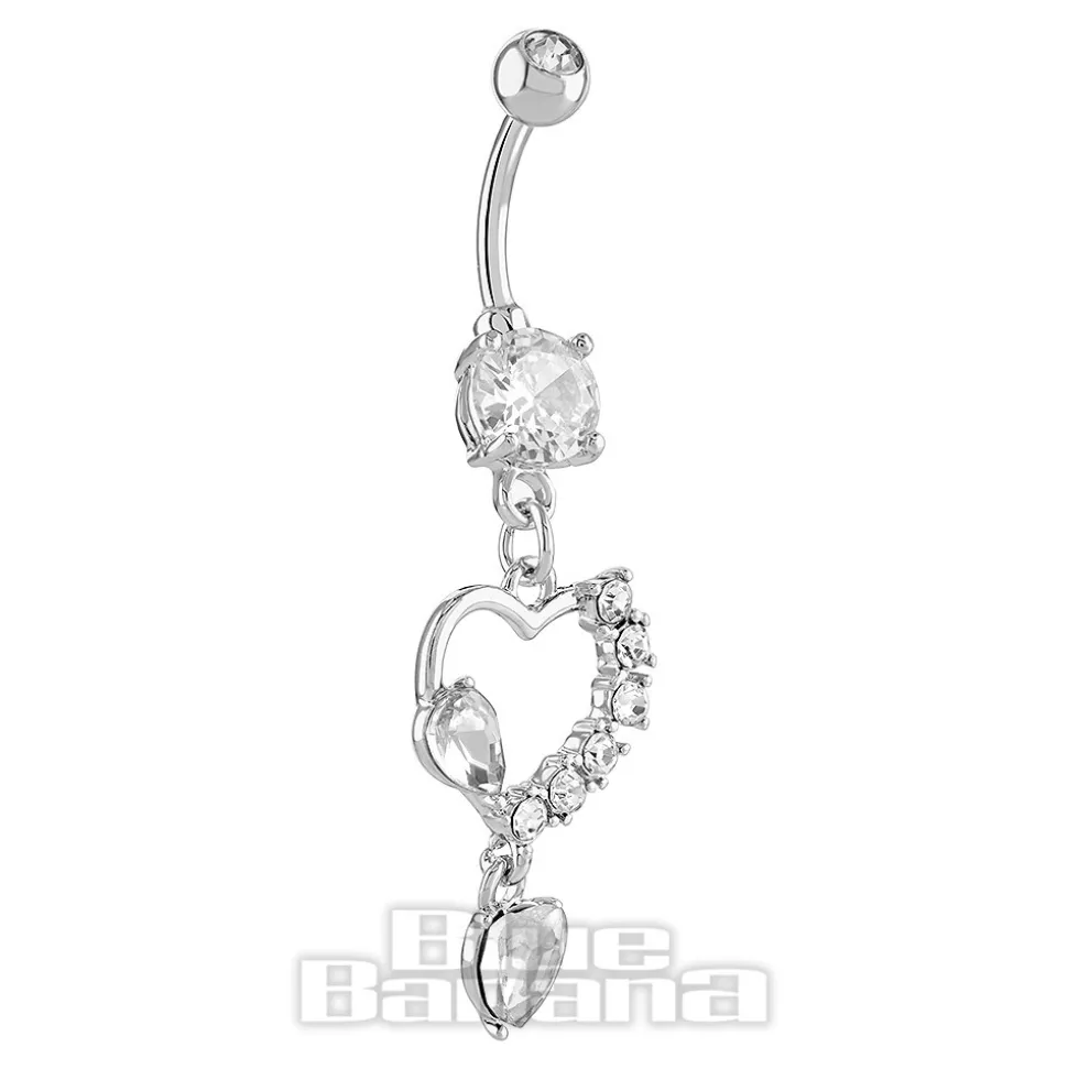 Blue Banana Surgical Steel 1.6 x 10mm Externally Threaded Navel Bar Heart Drop (Silver)