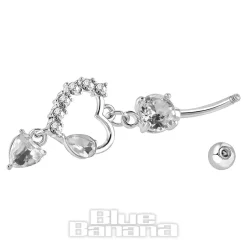 Blue Banana Surgical Steel 1.6 x 10mm Externally Threaded Navel Bar Heart Drop (Silver)