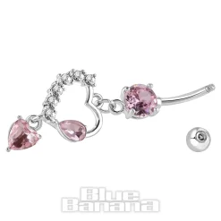 Blue Banana Surgical Steel 1.6 x 10mm Externally Threaded Navel Bar Heart Drop (Rose)