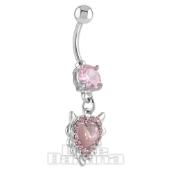 Blue Banana Surgical Steel 1.6 x 10mm Externally Threaded Navel Bar Heart Dangle (Rose)