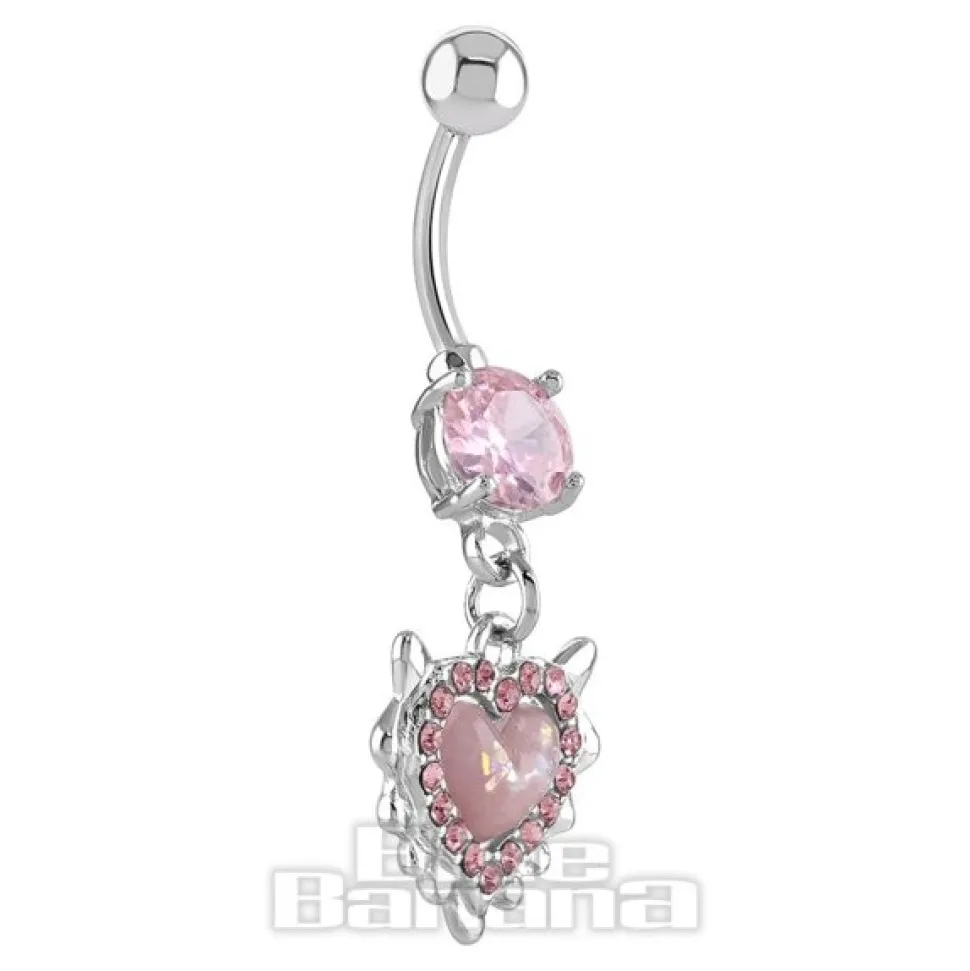 Blue Banana Surgical Steel 1.6 x 10mm Externally Threaded Navel Bar Heart Dangle (Rose)