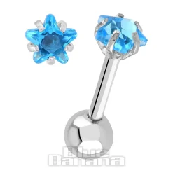 Blue Banana Surgical Steel 1.2 x 6mm Jewel Star Tragus Bar (Aqua)