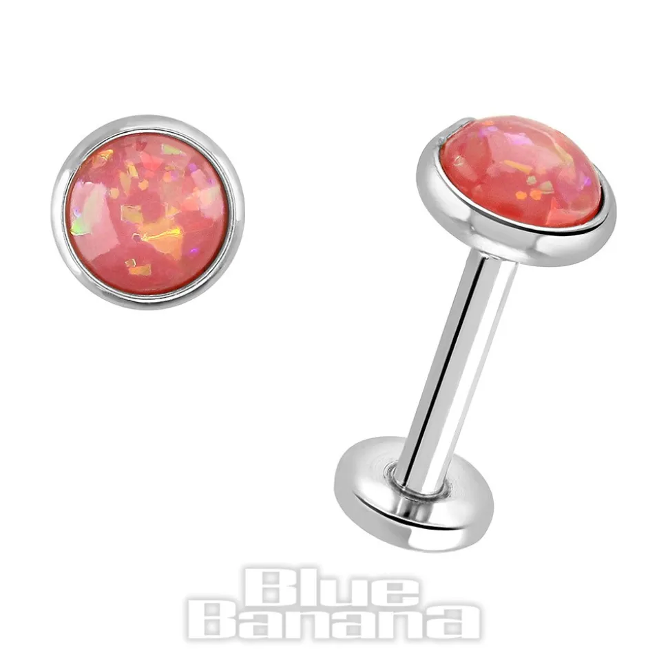Blue Banana Synthetic Opal 1.2 x 8mm Internally Threaded Labret (4mm Pink)