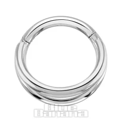 Blue Banana Triple Row Polished Titanium Hinged Segment Ring (Silver)