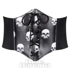 Blue Banana Wide Waist Skull Print Belt (Black)