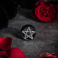 Blue Banana Wood & Silver Pentagram Tunnel 8-25mm (Black)