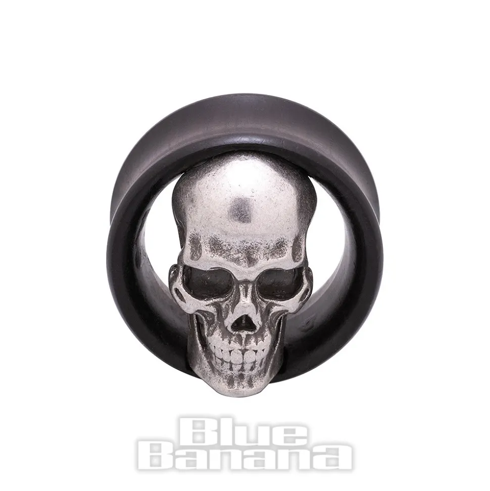 Blue Banana Wood & Silver Skull Tunnel 8-25mm (Black)