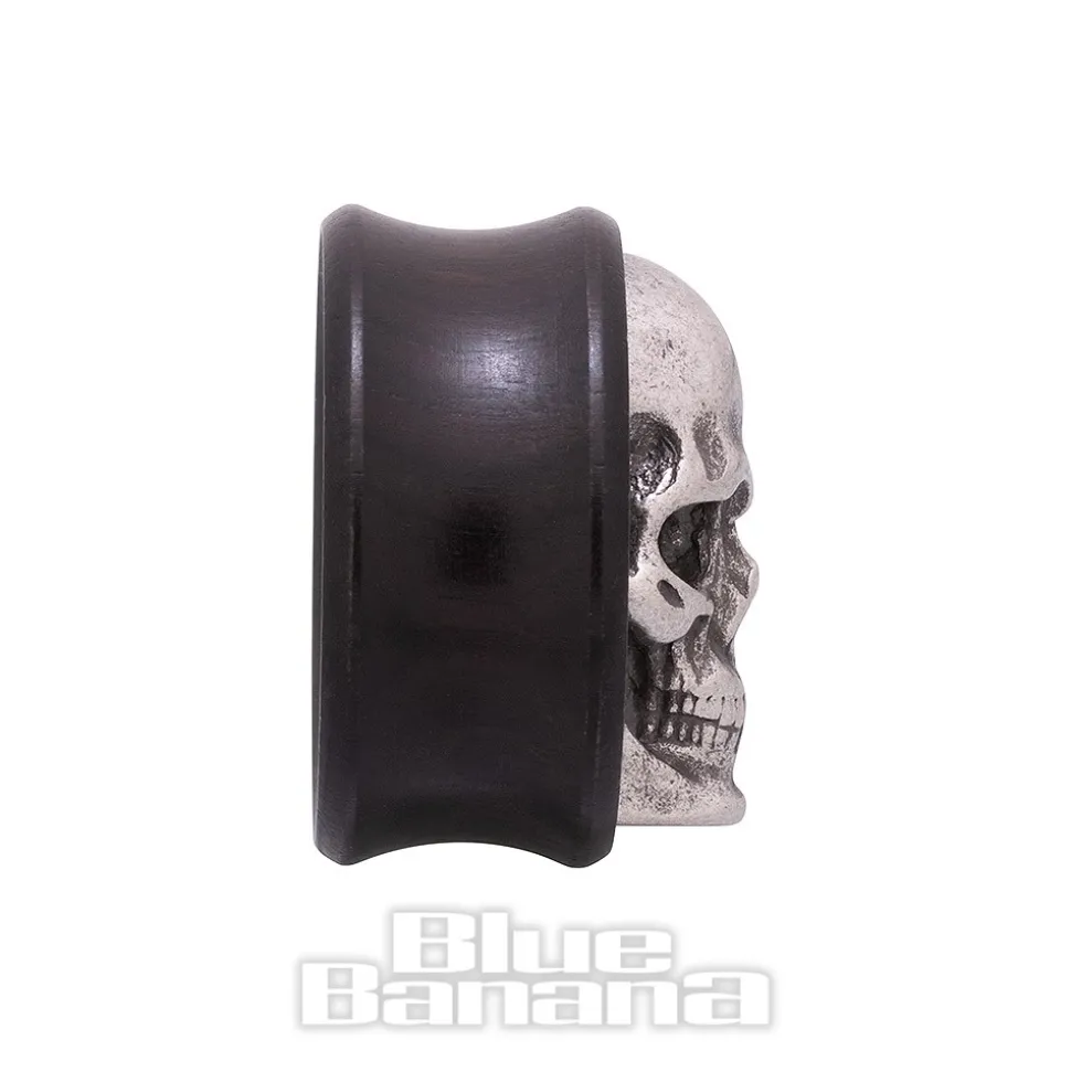 Blue Banana Wood & Silver Skull Tunnel 8-25mm (Black)