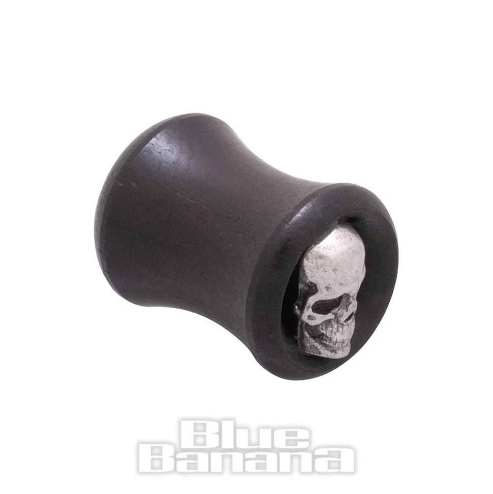Blue Banana Wood & Silver Skull Tunnel 8-25mm (Black)