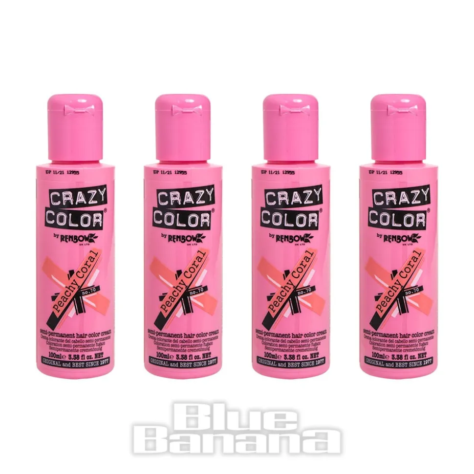 Crazy Color Semi-Permanent Hair Dye 4 Pack 100ml (Peachy Coral)
