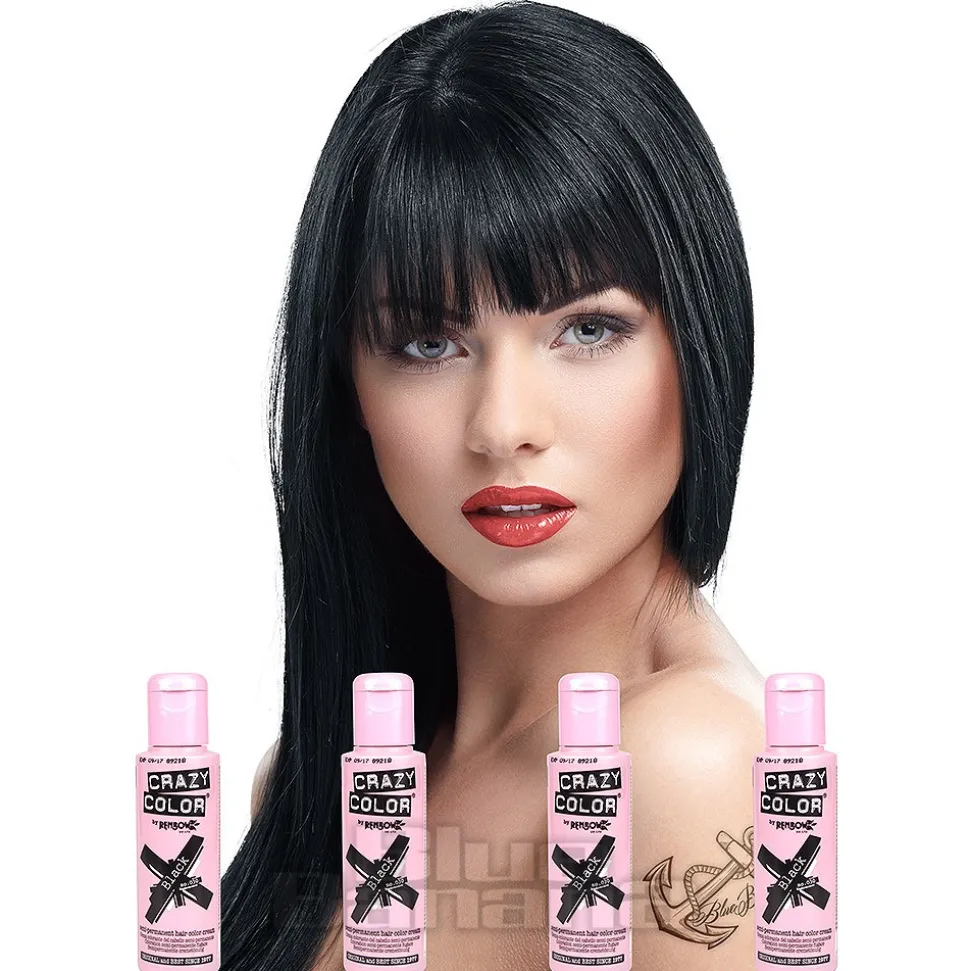 Crazy Color Semi-Permanent Hair Dye 4 Pack 100ml (Black)