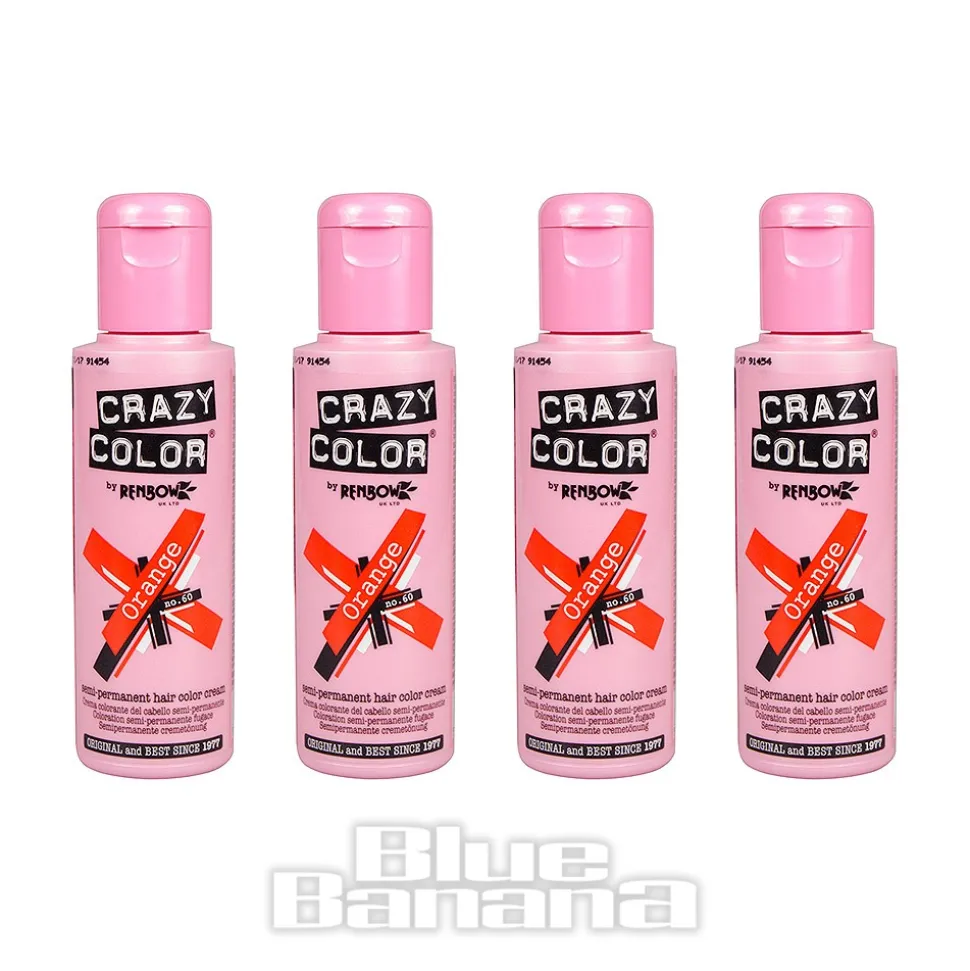 Crazy Color Semi-Permanent Hair Dye 4 Pack 100ml (Orange)