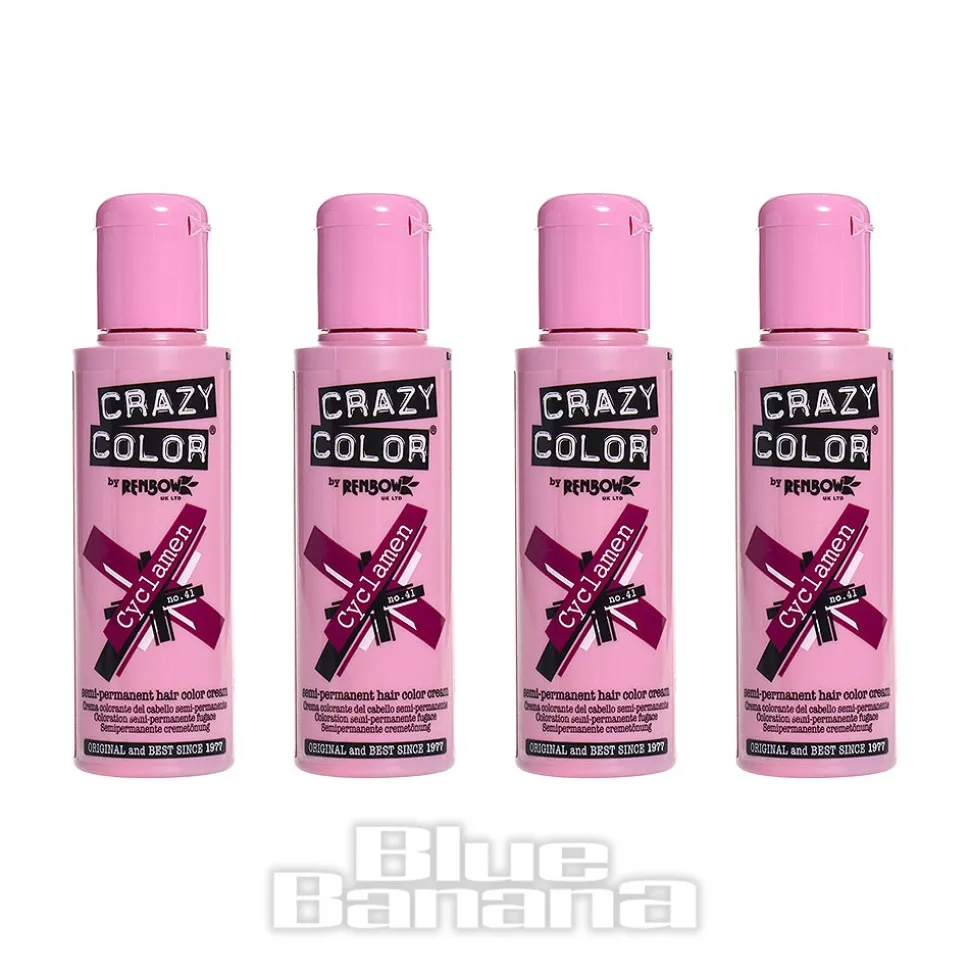 Crazy Color Semi-Permanent Hair Dye 4 Pack 100ml (Cyclamen Red)