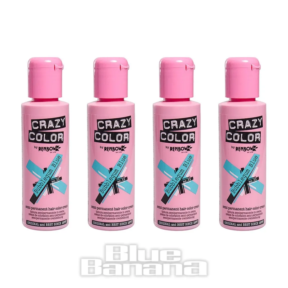 Crazy Color Semi-Permanent Hair Dye 4 Pack 100ml (Bubblegum Blue)