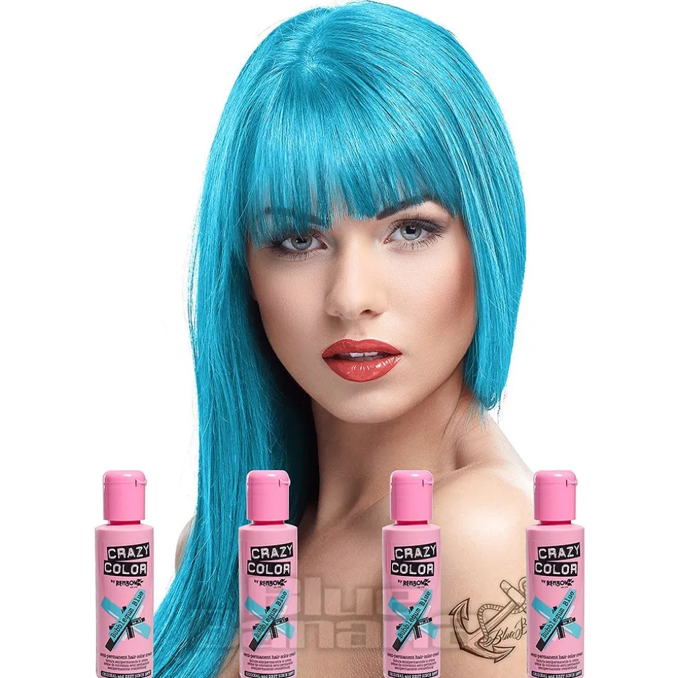 Crazy Color Semi-Permanent Hair Dye 4 Pack 100ml (Bubblegum Blue)