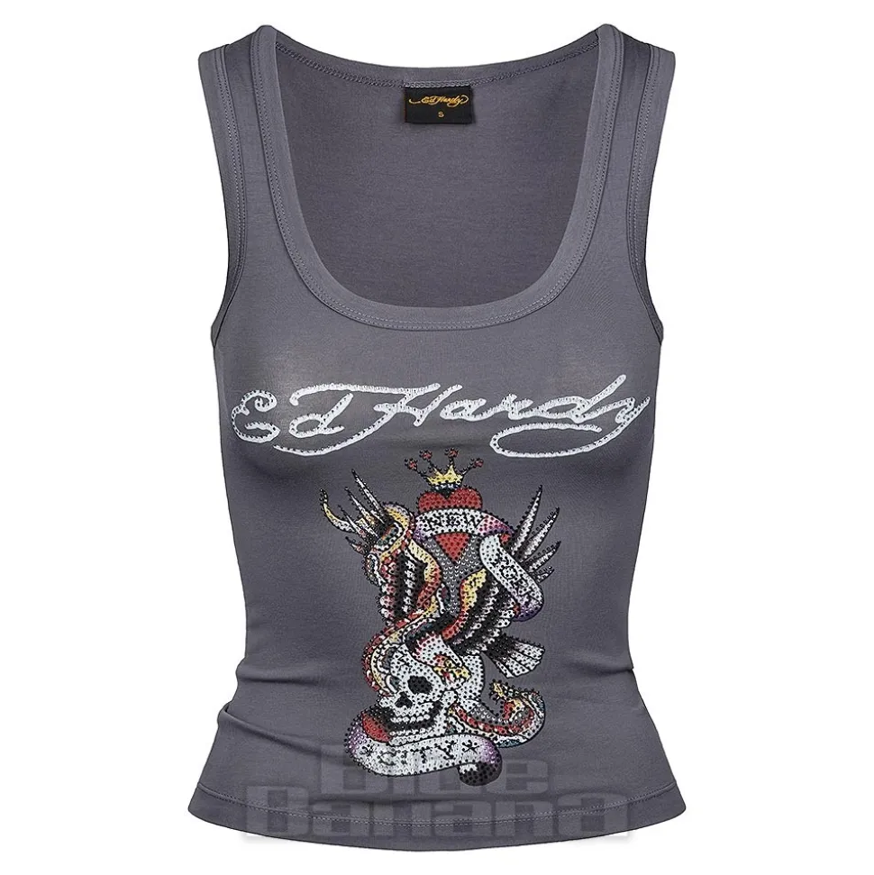 Ed Hardy NYC Diamante Crop Vest (Charcoal)