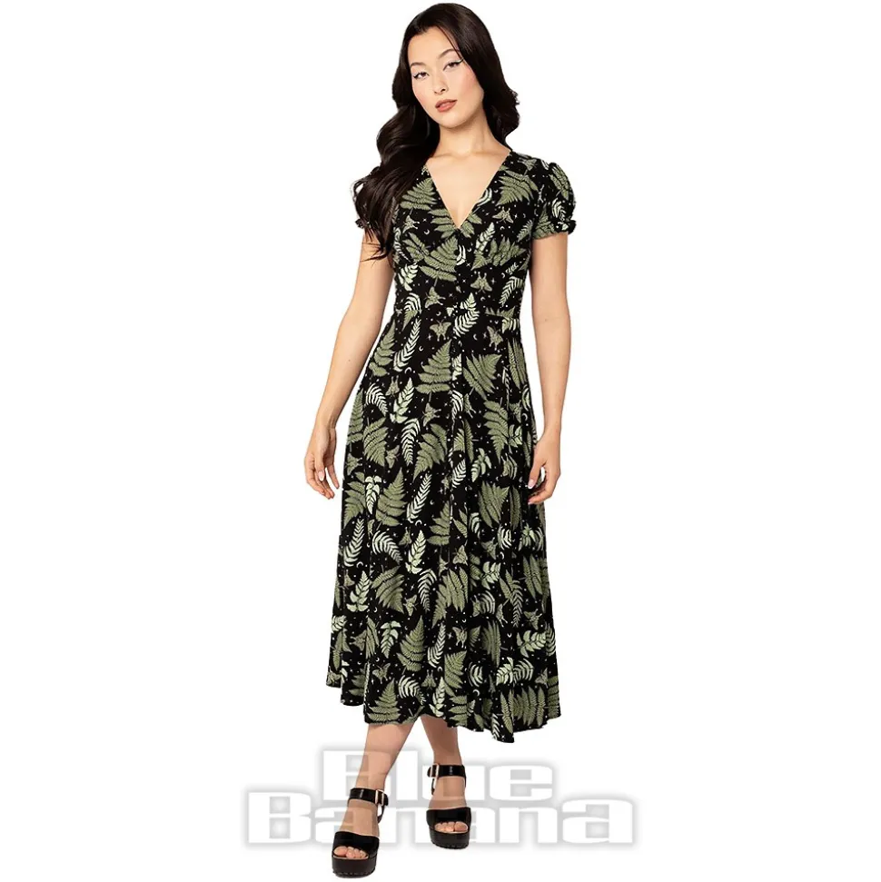Hell Bunny Gaia Midi Dress (Black/Green)
