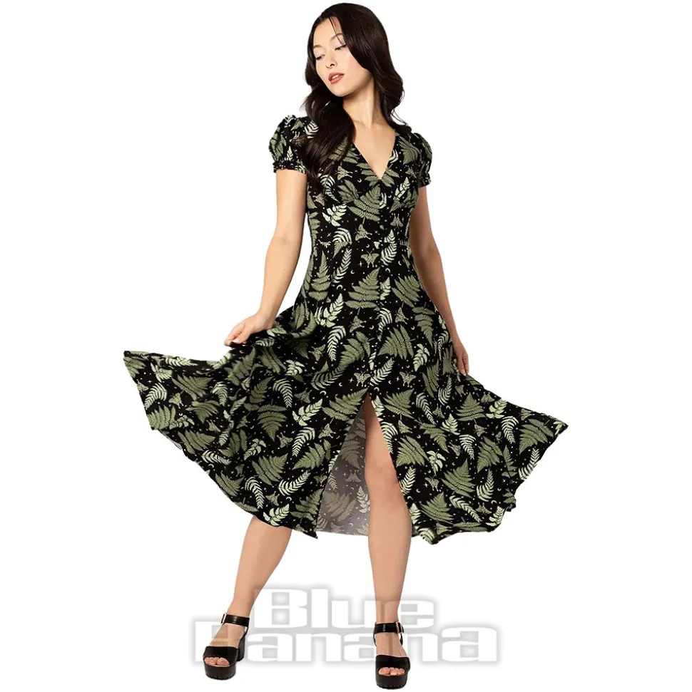 Hell Bunny Gaia Midi Dress (Black/Green)