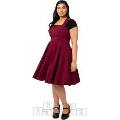 Hell Bunny Patti Pinafore Dress (Burgundy)