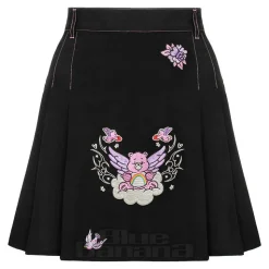 Hell Bunny X Care Bear Cheer Bear Pleated Mini Skirt (Black)