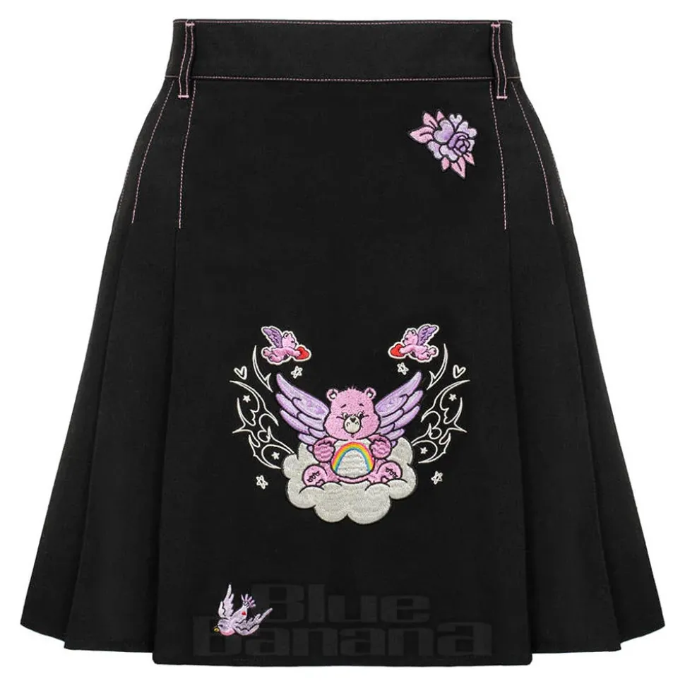 Hell Bunny X Care Bear Cheer Bear Pleated Mini Skirt (Black)