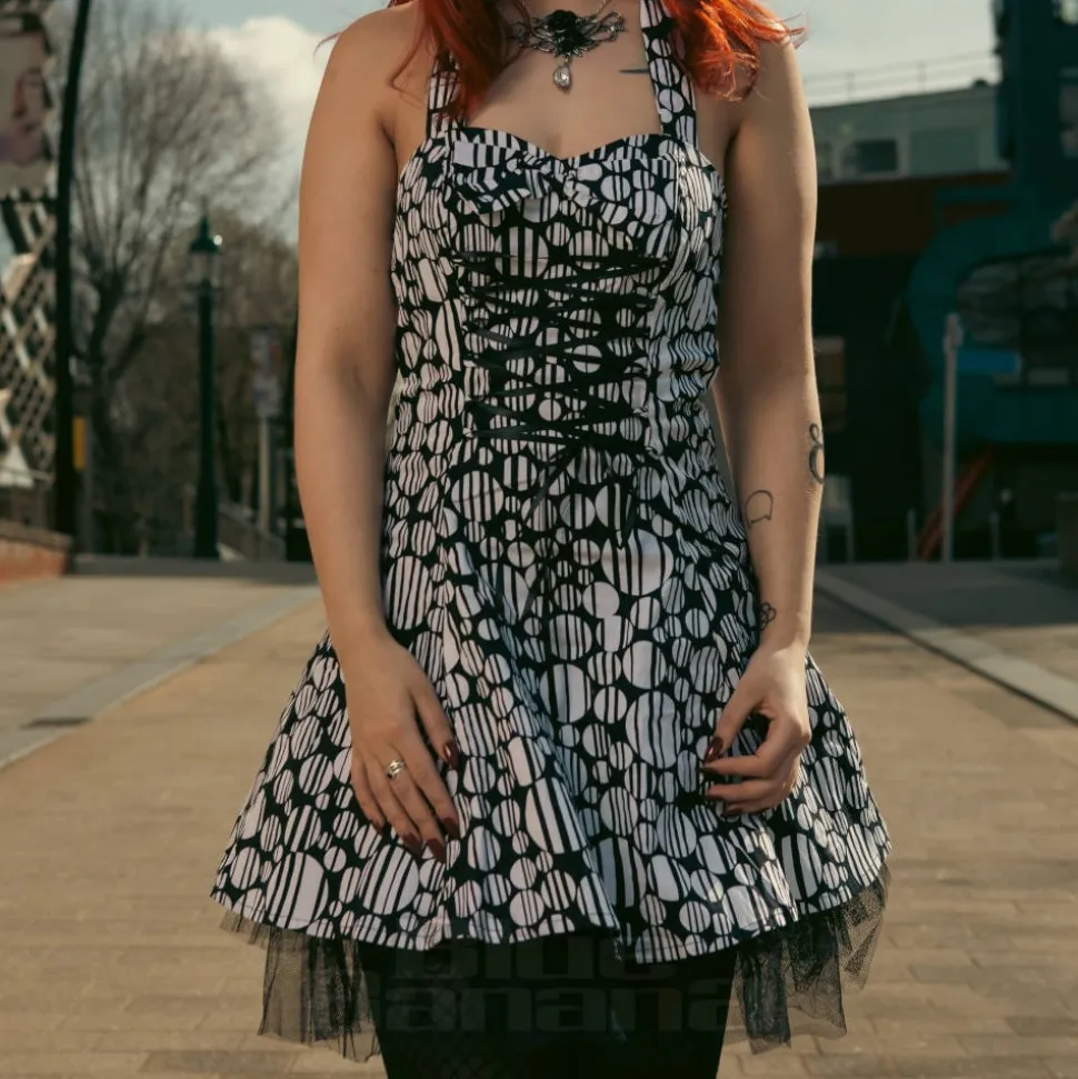 H&R London Striped Dot Dress (Black/White)