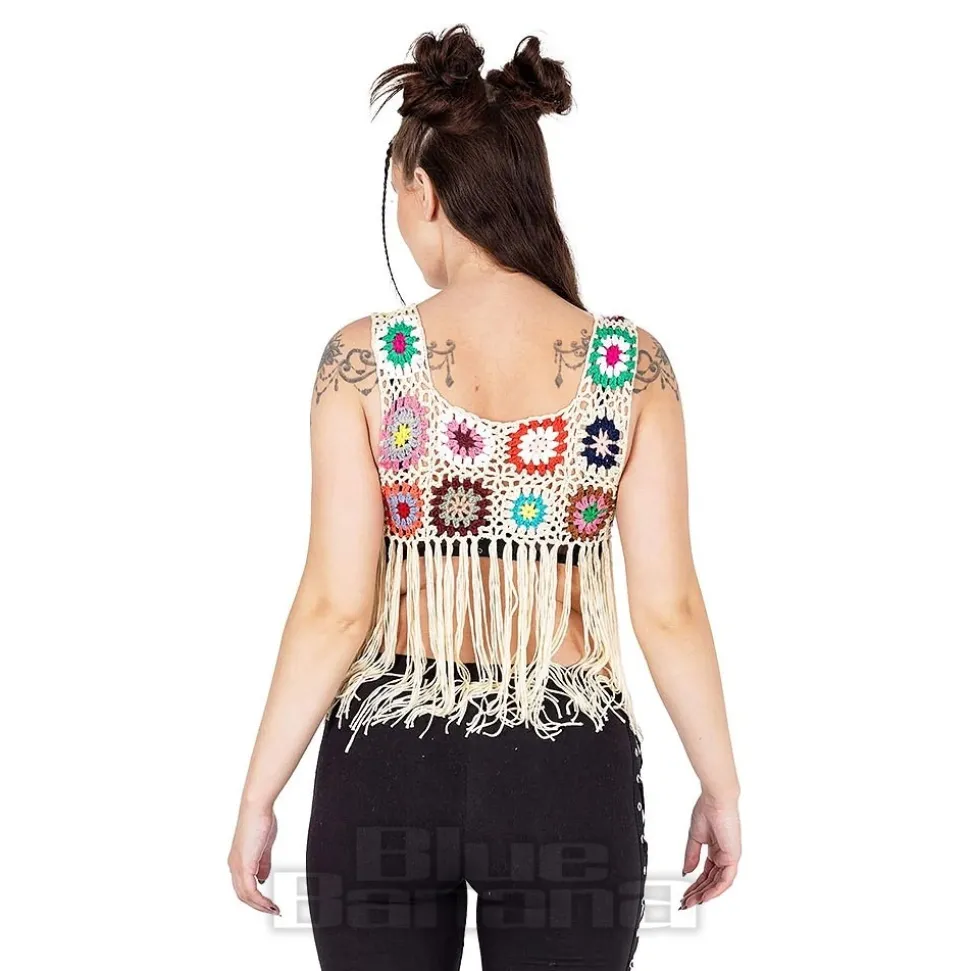 Innocent Maise Crochet Fringe Vest (Cream)