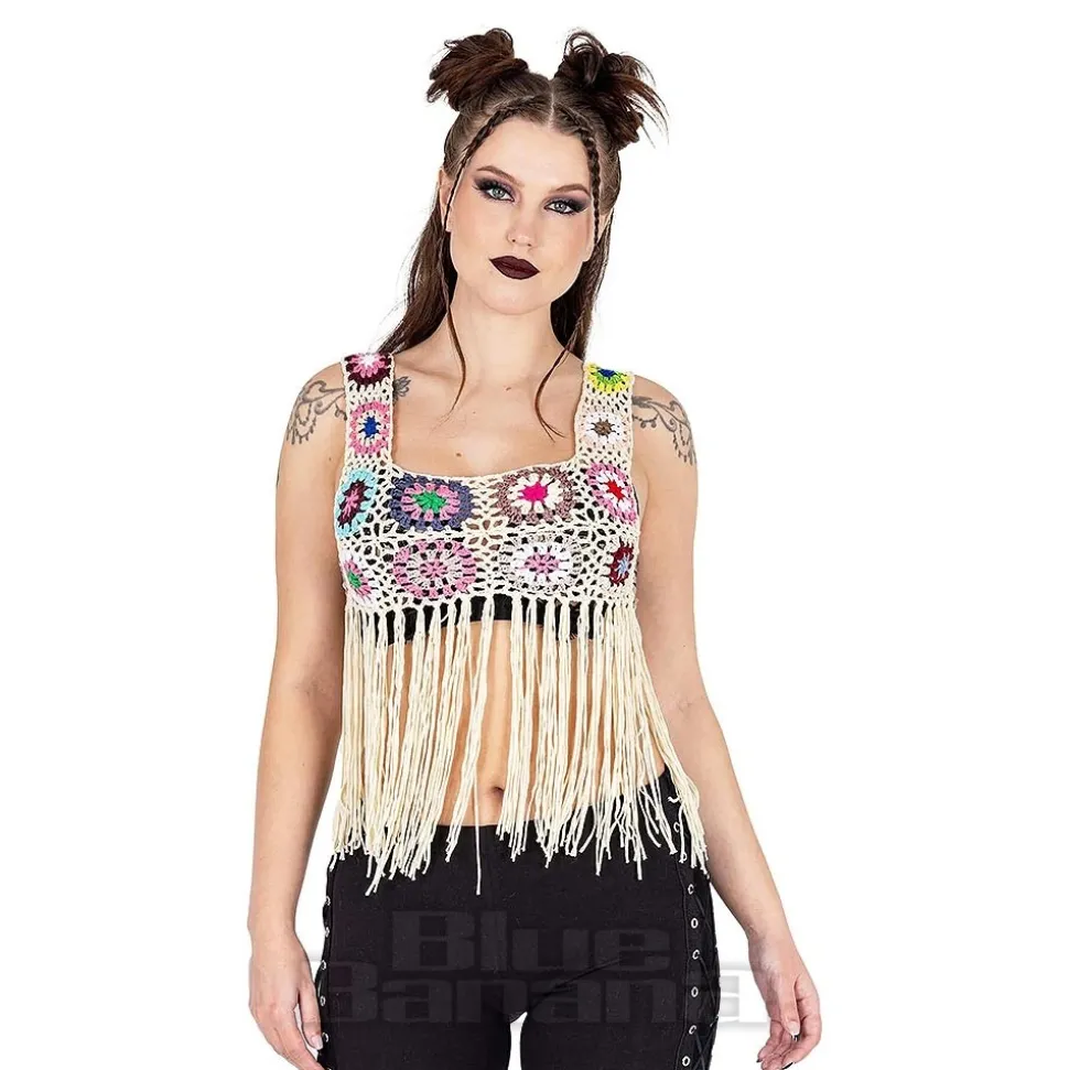 Innocent Maise Crochet Fringe Vest (Cream)