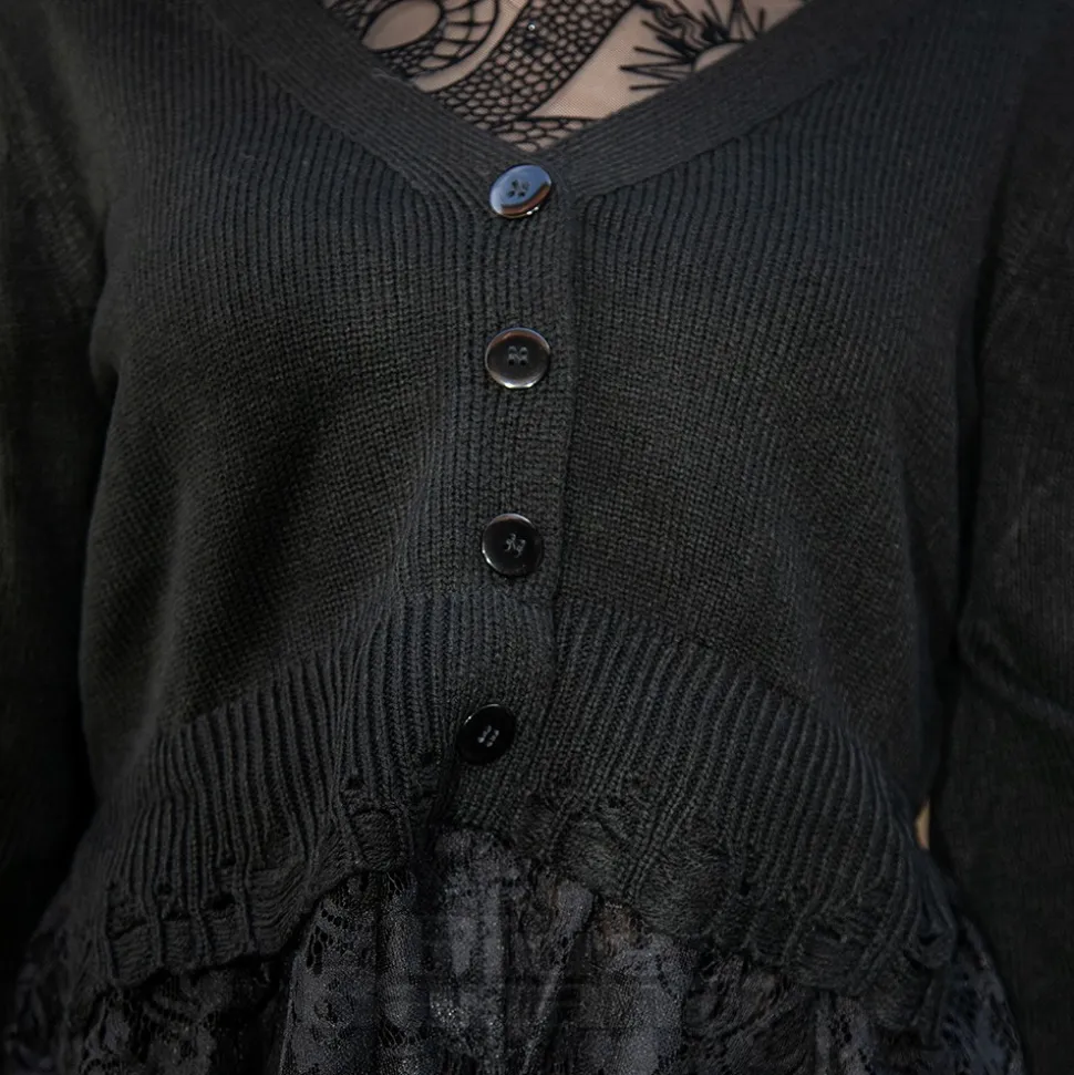 Jawbreaker Distressed Hem Crop Cardigan (Black)