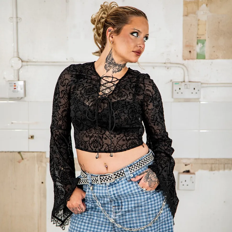 Jawbreaker Flared Sleeves Top (Black)