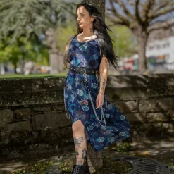 Jawbreaker Flower Koi Mesh Midi Dress (Navy)